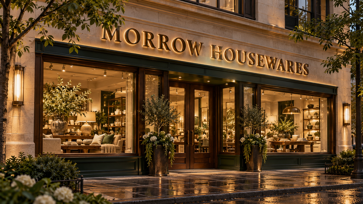 Conceptual MORROW HOUSEWARES exterior with individually formed illuminated letters on the fascia