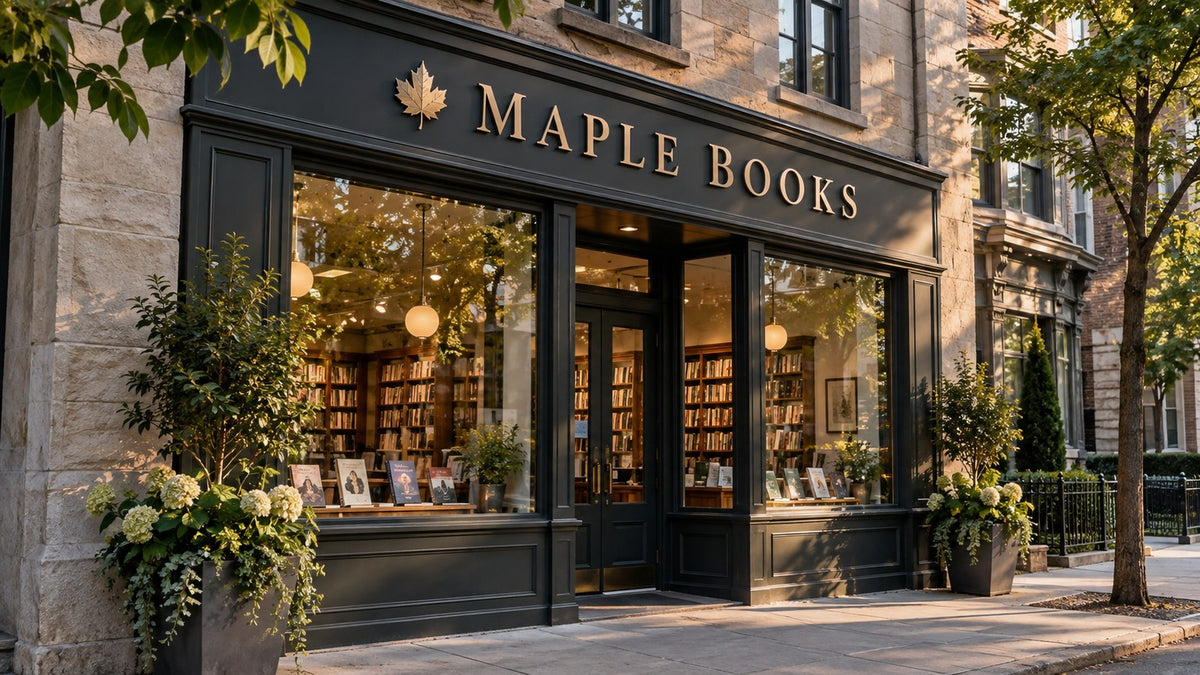 MAPLE BOOKS well proportioned fascia lettering on a premium storefront