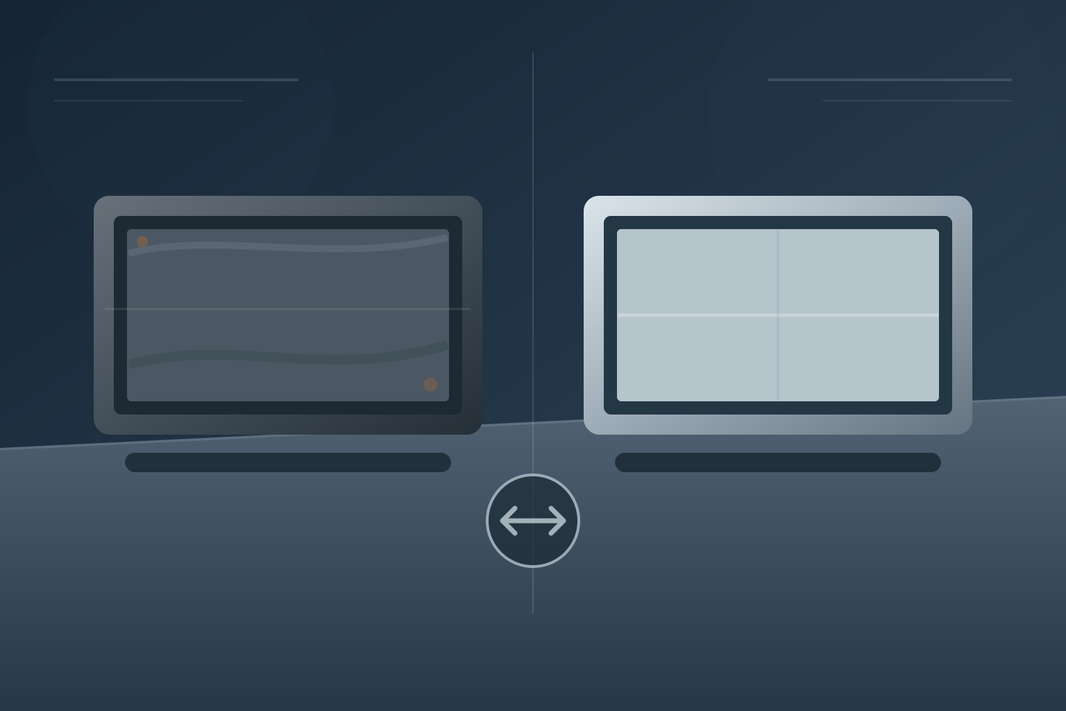 Conceptual comparison of an existing sign cabinet and a clean replacement cabinet shown side by side.