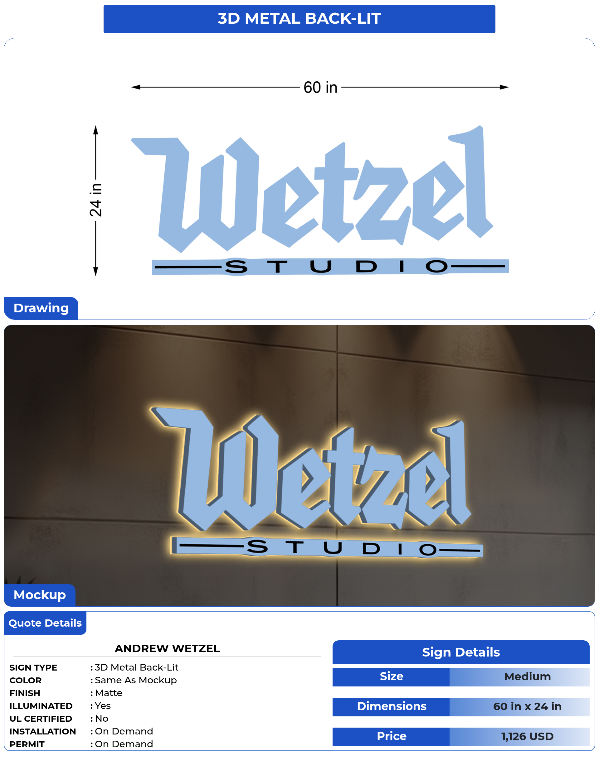 Customized Sign for Andrew Wetzel