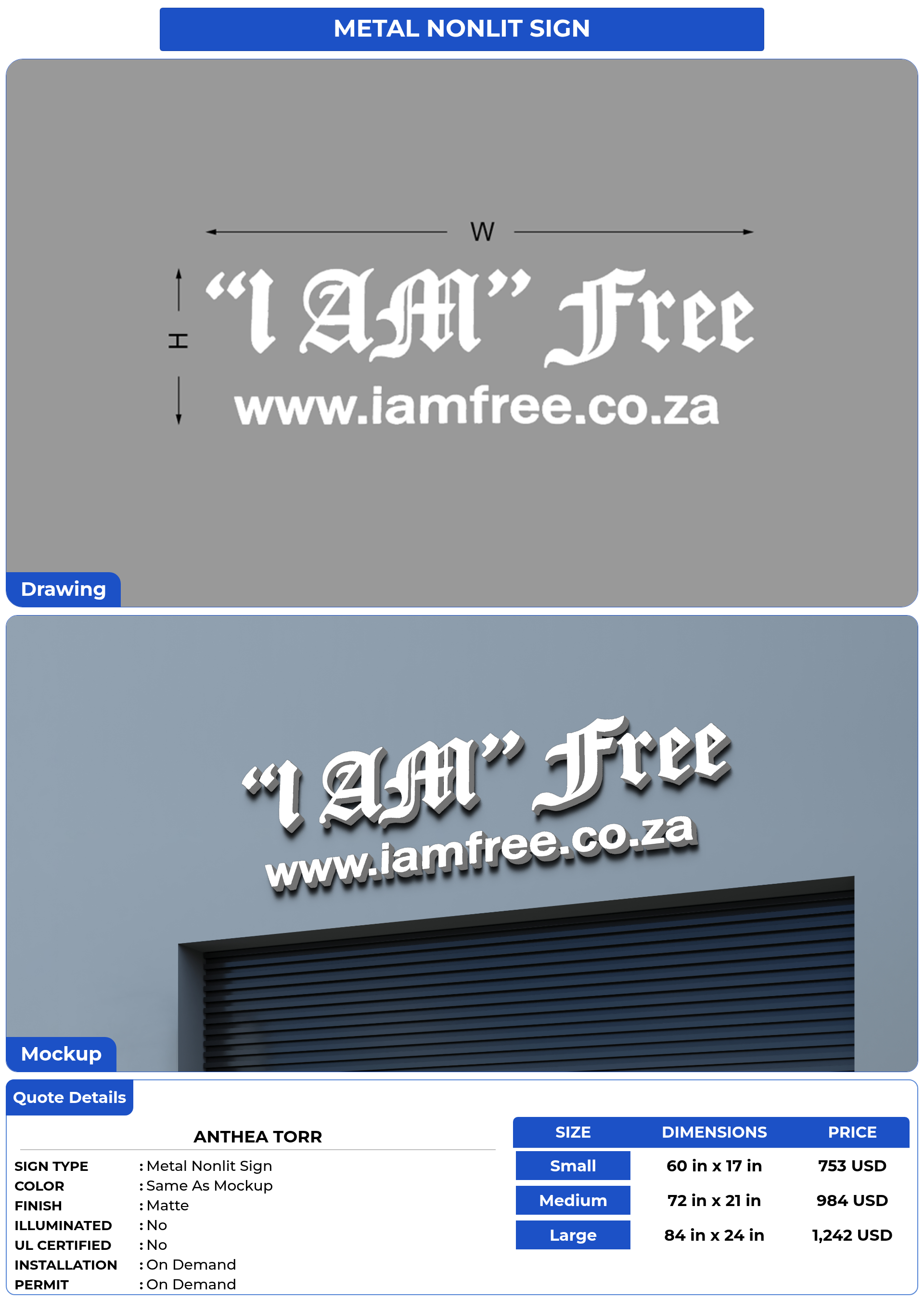 Customized Sign for Anthea Torr