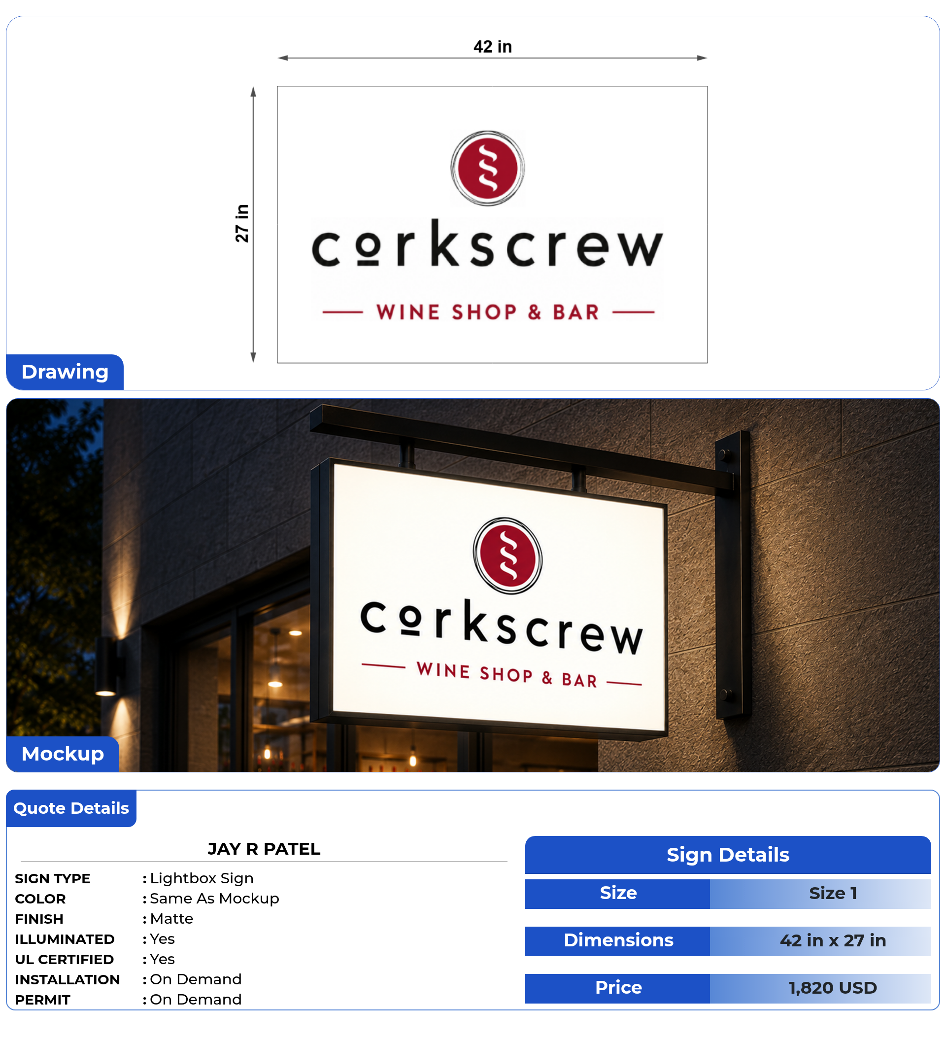 Custom Sign for Jay R Patel