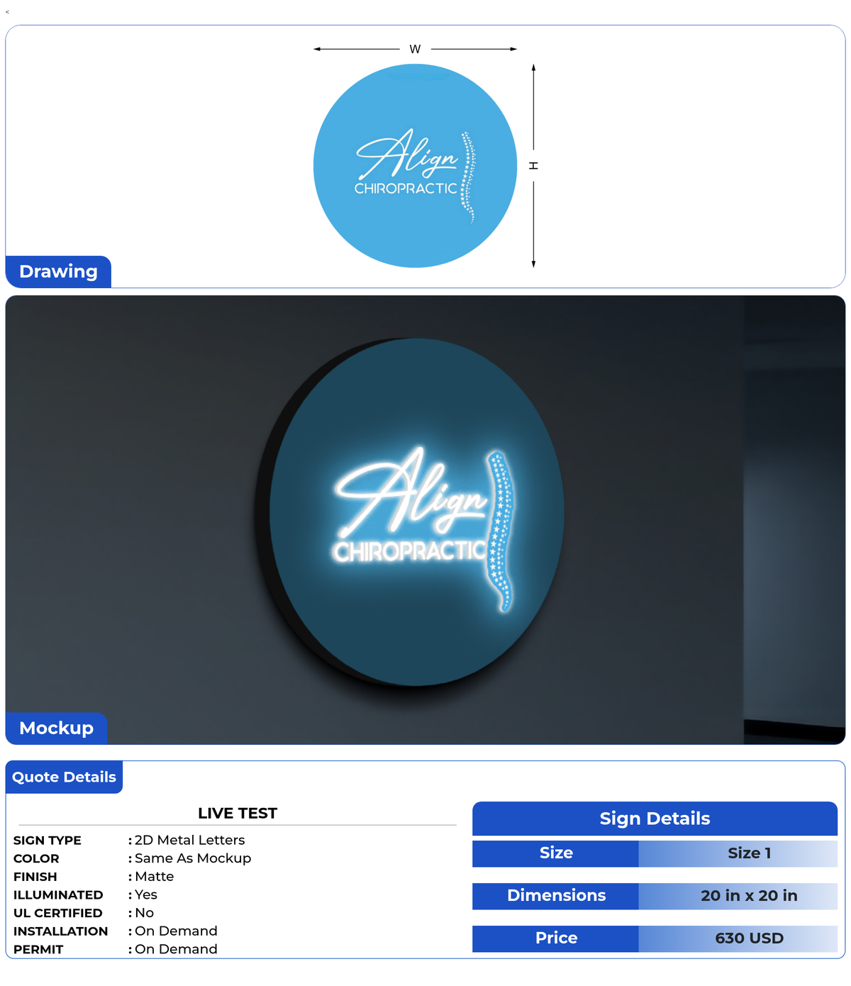 Custom Sign for live test