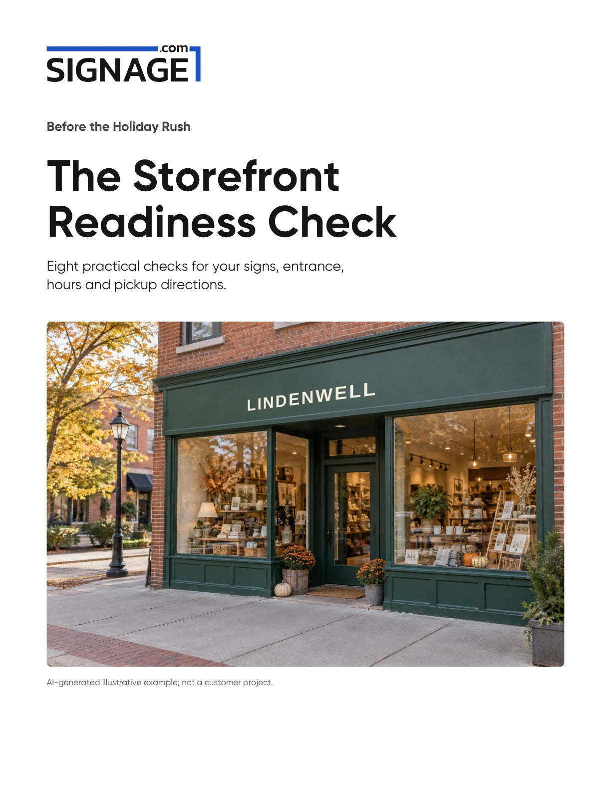 Signage.com guide cover: Before the Holiday Rush — The Storefront Readiness Check.